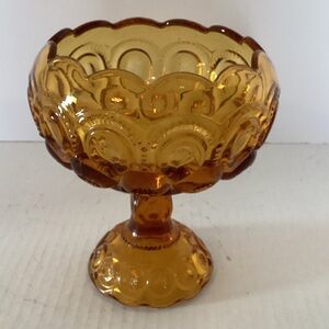 VINTAGE L.E. SMITH AMBER MOON AND STARS FOOTED COMPOTE